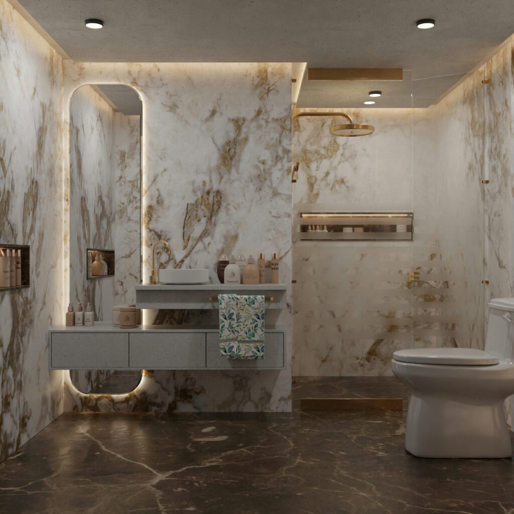 pexels photo 31525748 31525748 A luxurious bathroom interior with marble walls, modern fixtures, and elegant lighting.